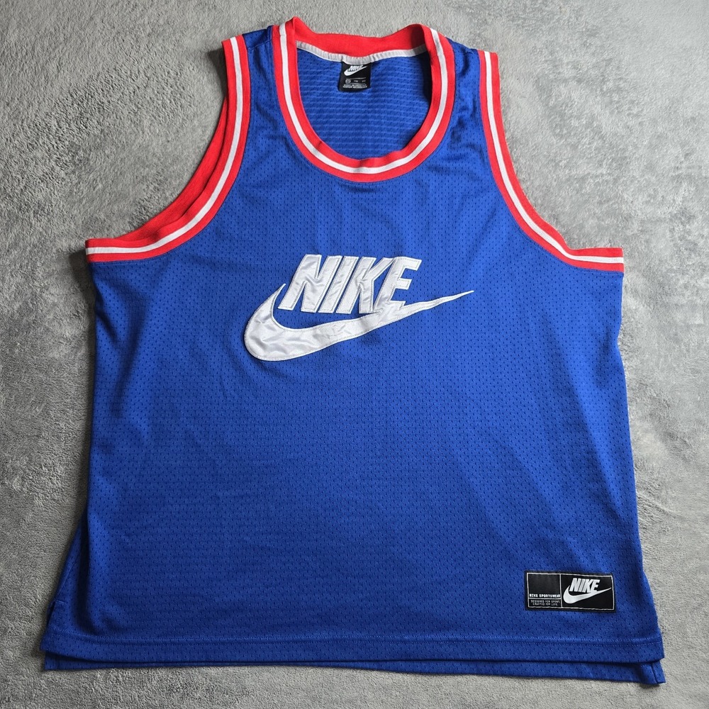 Nike Sportswear Tank Top Mens XXL Blue Embroidered Mesh Basketball Jersey 2XL